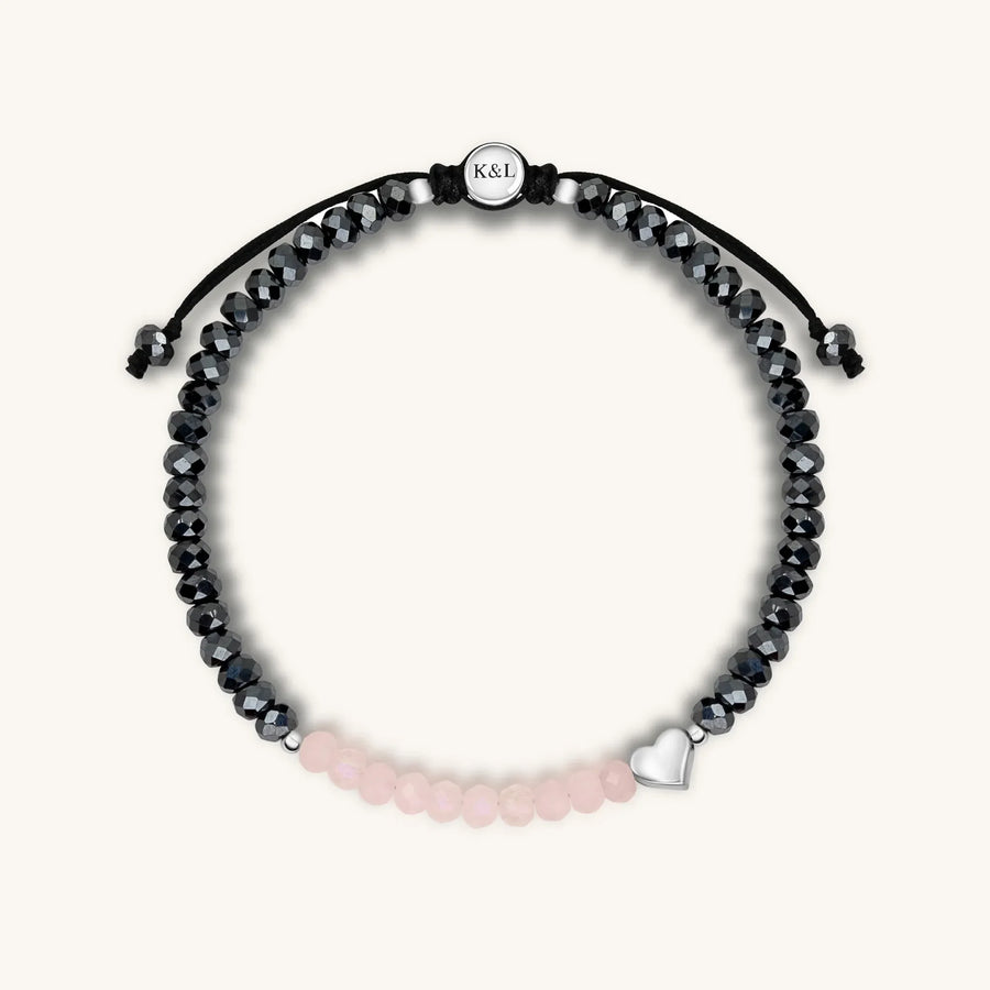 Spiritual Love - Rose Quartz Hematite Heart Charm Bracelet