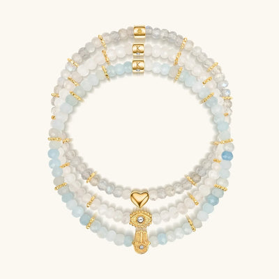 Soothing Warmth - Labradorite Moonstone Aquamarine Triple Summer Stack