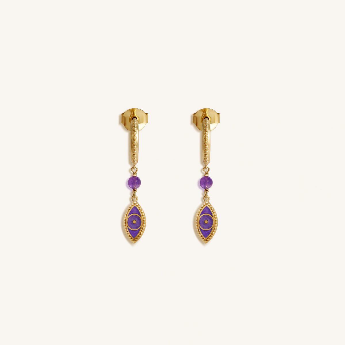 Radiant Clarity Amethyst Evil Eye Gold Earrings
