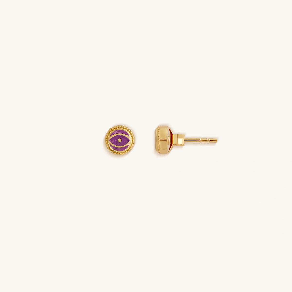 Mystic Guard Amethyst February Birthstone Evil Eye Gold Stud Earrings