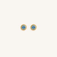 Ocean Watch Aquamarine March Birthstone Evil Eye Gold Stud Earrings