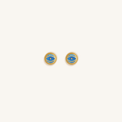 Ocean Watch Aquamarine March Birthstone Evil Eye Gold Stud Earrings