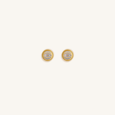 Lunar Sentinel Moonstone June Birthstone Evil Eye Gold Stud Earrings, by Karma and Luck