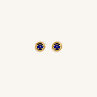Midnight Guardian Lapis September Birthstone Evil Eye Gold Stud Earrings