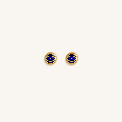 Midnight Guardian Lapis September Birthstone Evil Eye Gold Stud Earrings