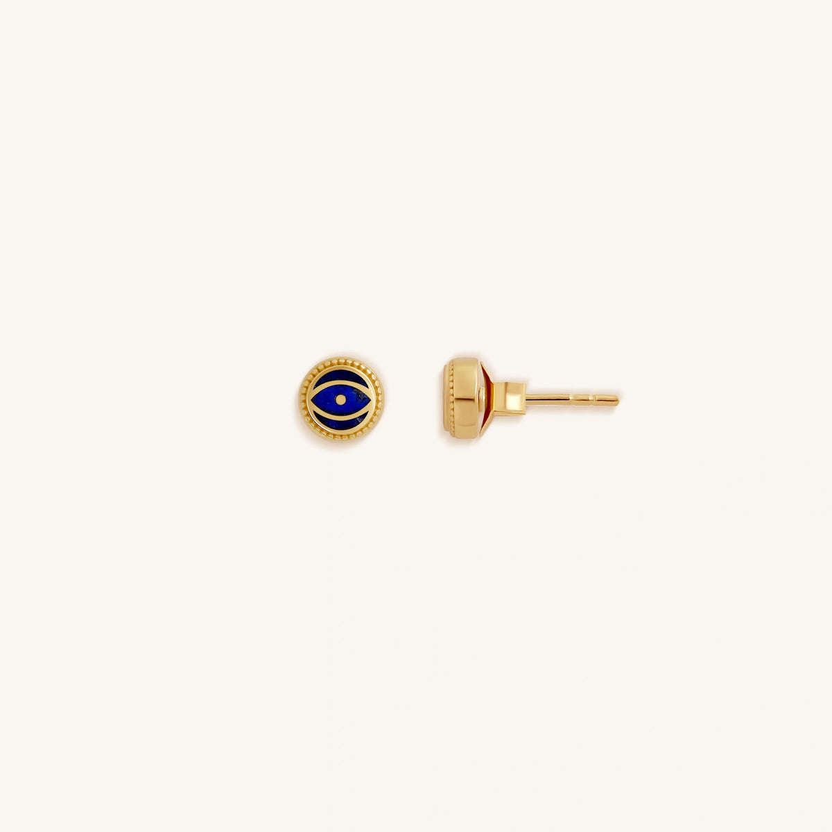 Midnight Guardian Lapis September Birthstone Evil Eye Gold Stud Earrings