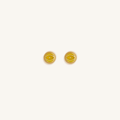 Solar Guard Citrine November Birthstone Evil Eye Gold Stud Earrings
