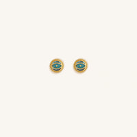 Guardian’s Whisper Turquoise December Birthstone Evil Eye Gold Stud Earrings