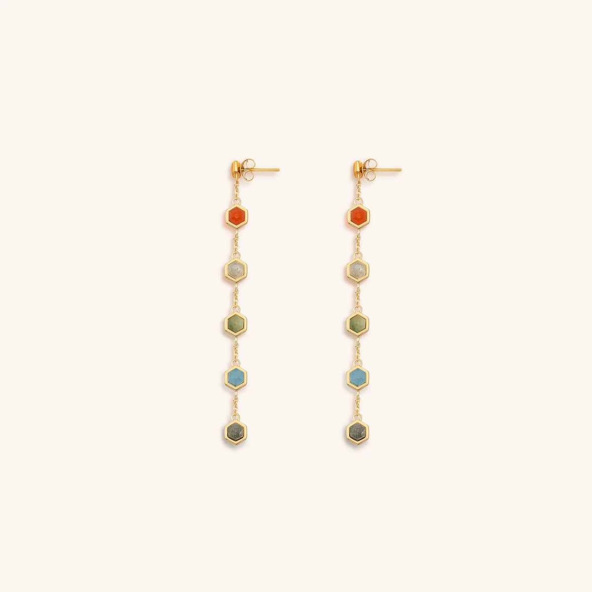Rainbow of Hope - Multi Stone Pointer Chakra Drop Earrings