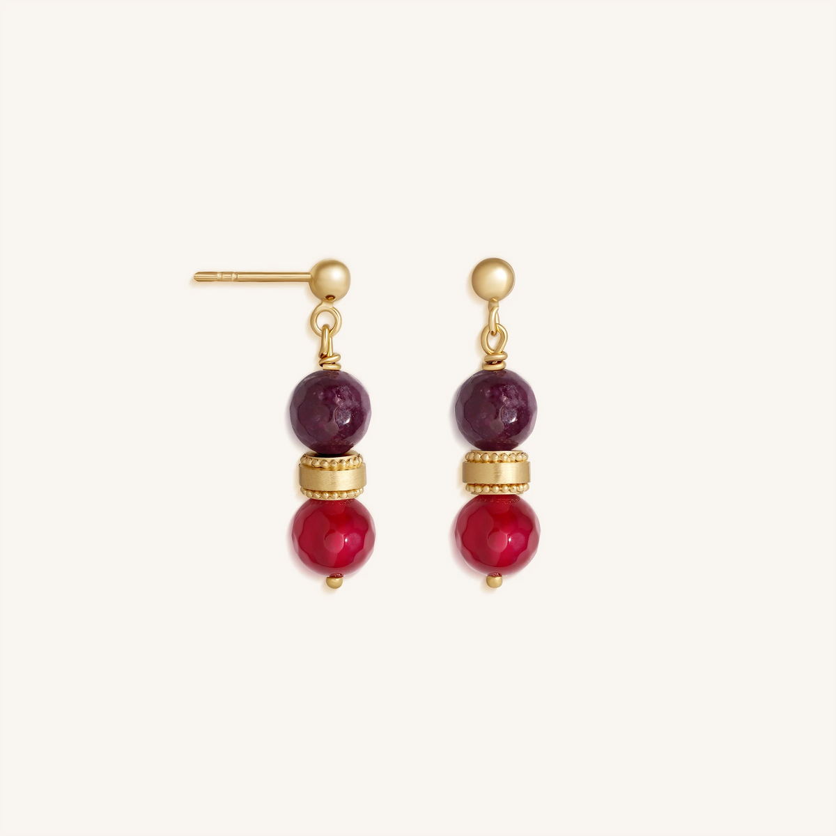 Poised Radiance Garnet & Rhodolite Gold Stud Earrings