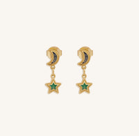 Celestial Vibrations Apatite & Amazonite Moon & Star Gold Earrings