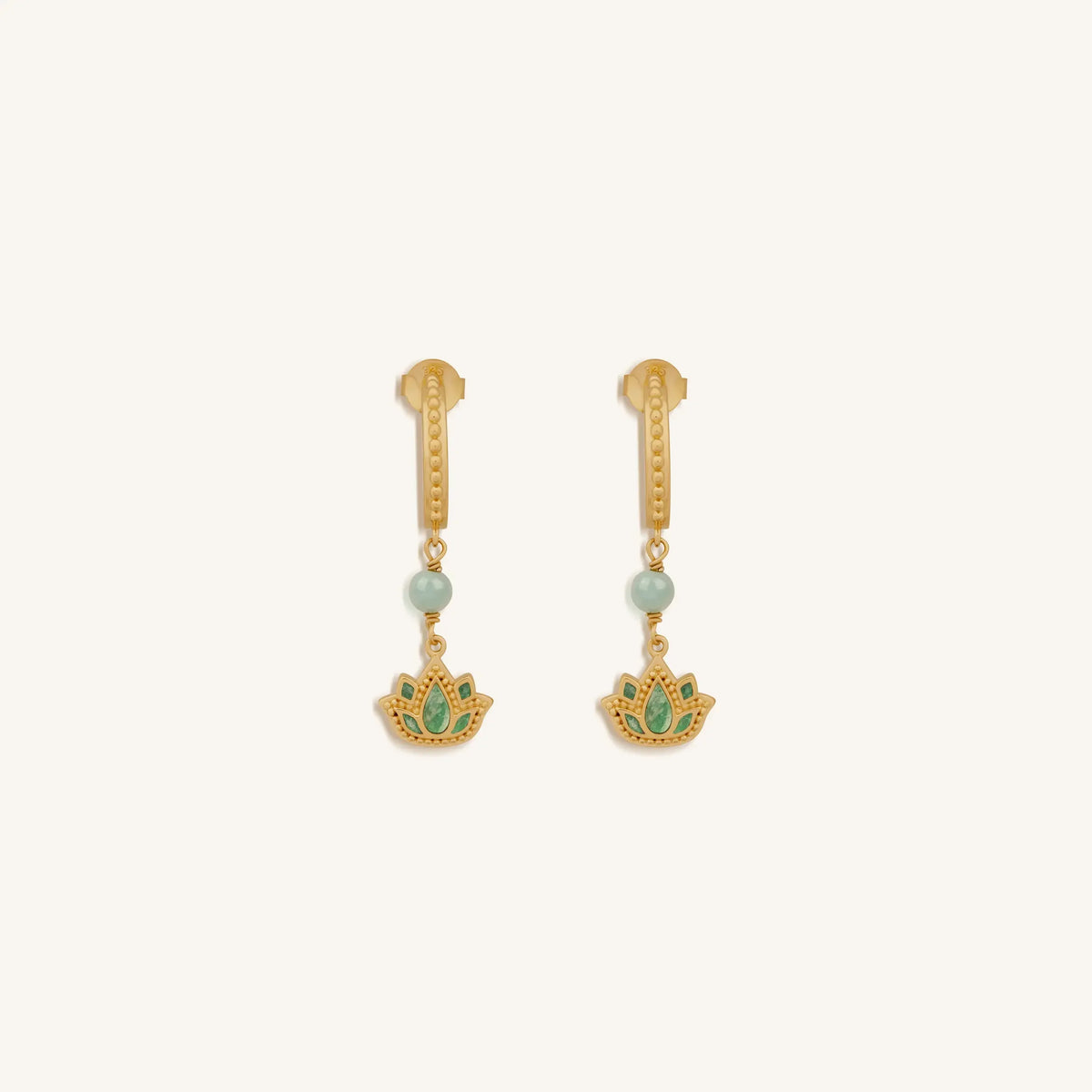 Effortless Renewal Amazonite Lotus Gold Earrings
