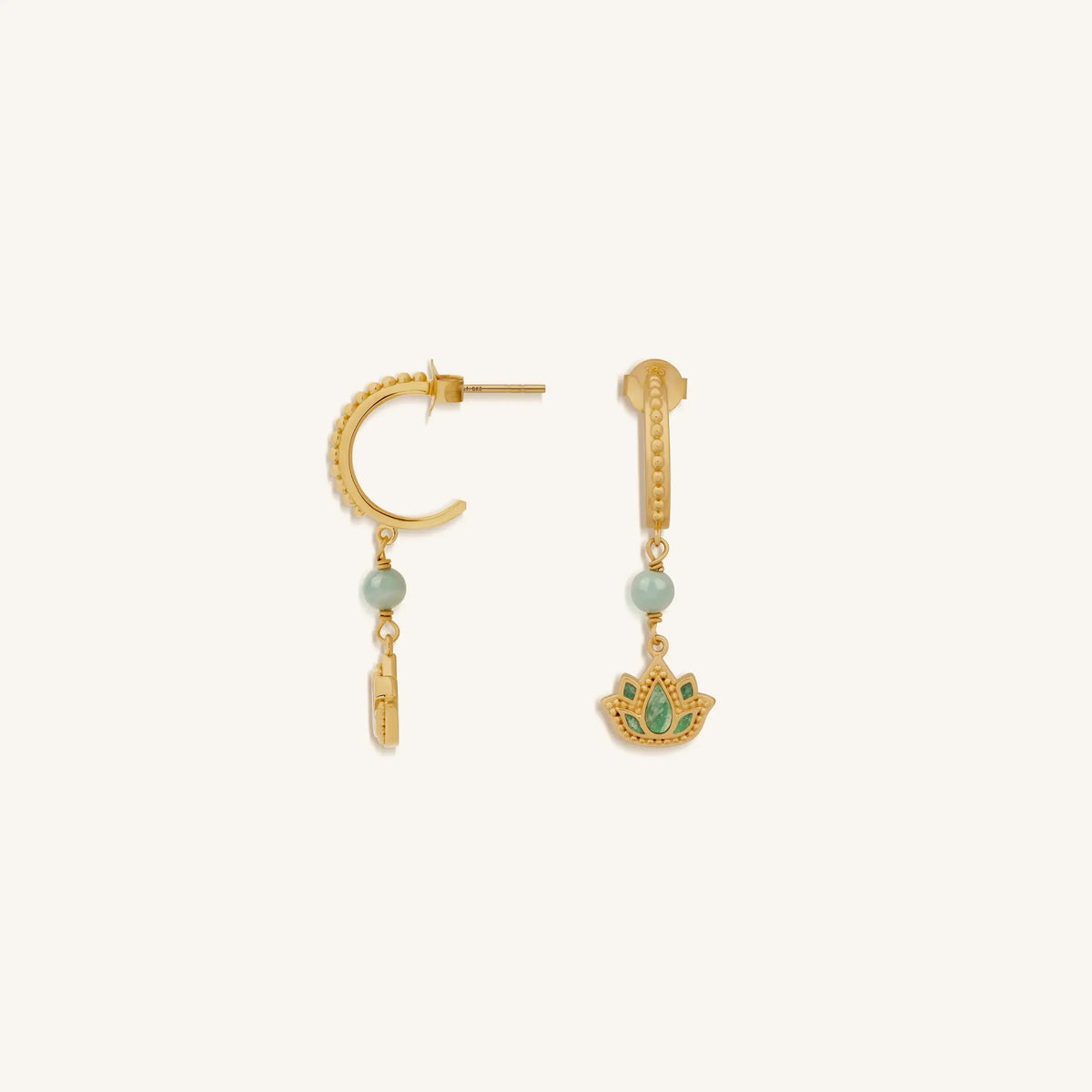 Effortless Renewal Amazonite Lotus Gold Earrings