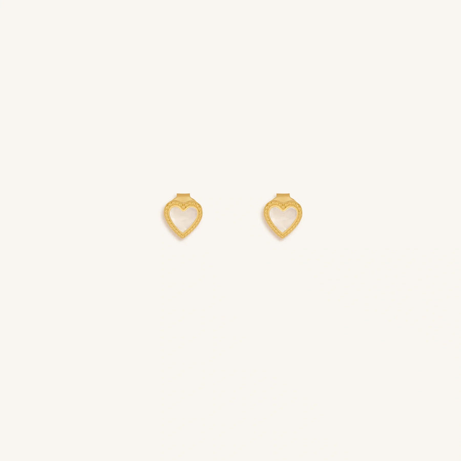 Enchanted Soul Mother of Pearl Heart Gold Earrings