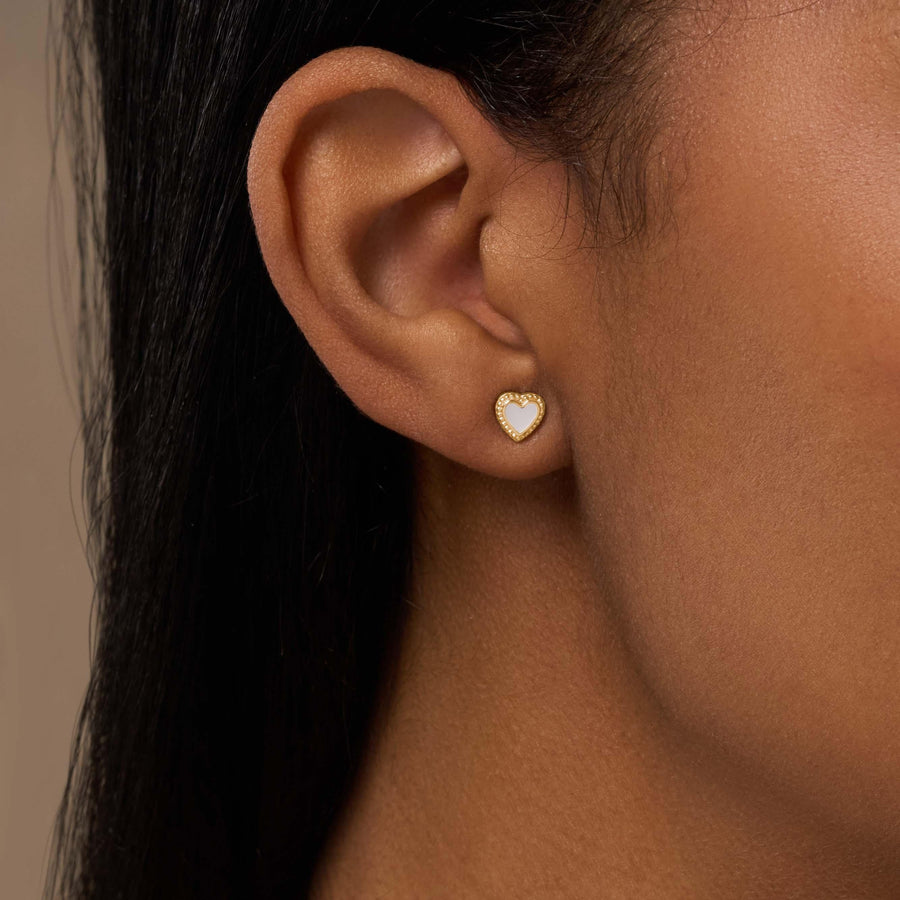 Enchanted Soul Mother of Pearl Heart Gold Earrings