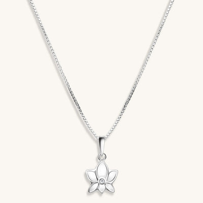 Divine Virtue White Enamel Diamond Lotus Necklace, by Karma and Luck