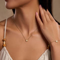 Inner Strength Rainbow Moonstone & Pearl Star Gold Necklace 2