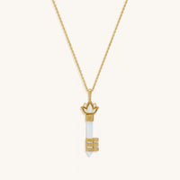 Spiritual Awakening Rainbow Moonstone Key & Lotus Gold Necklace