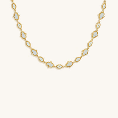 Lunar Alignment Moonstone Hamsa & Evil Eye Gold Necklace, by Karma and Luck