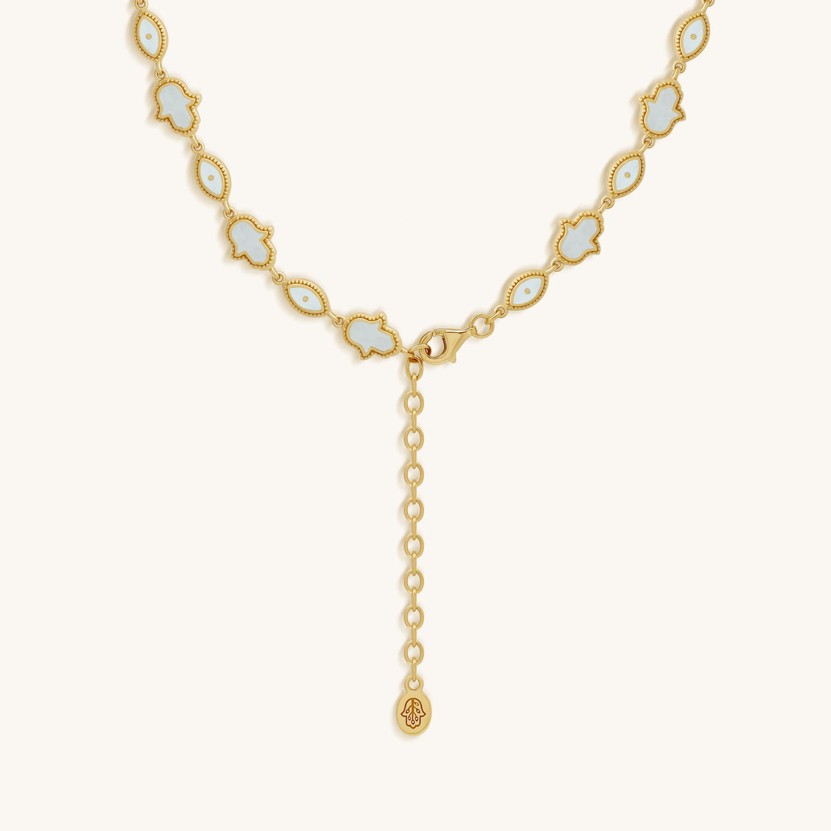 Lunar Alignment Moonstone Hamsa & Evil Eye Gold Necklace