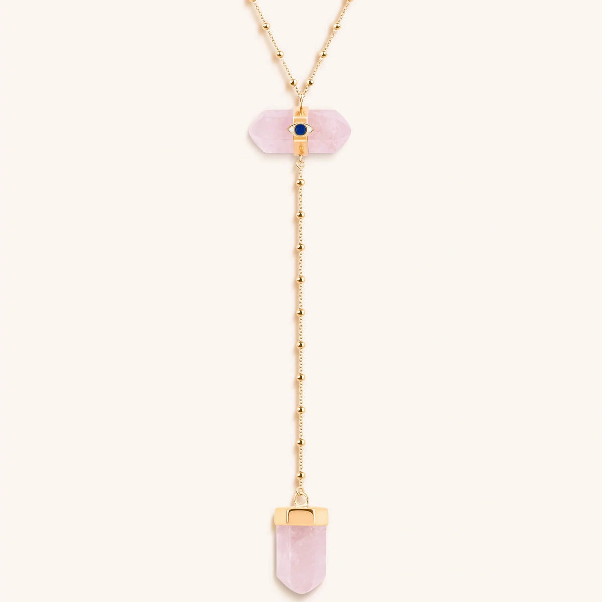 Open Hearted - Gold Rose Quartz Evil Eye Double Pointer Necklace