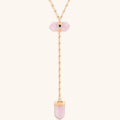Open Hearted Gold Rose Quartz Evil Eye Double Pointer Necklace 1