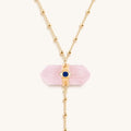 Open Hearted - Gold Rose Quartz Evil Eye Double Pointer Necklace 5