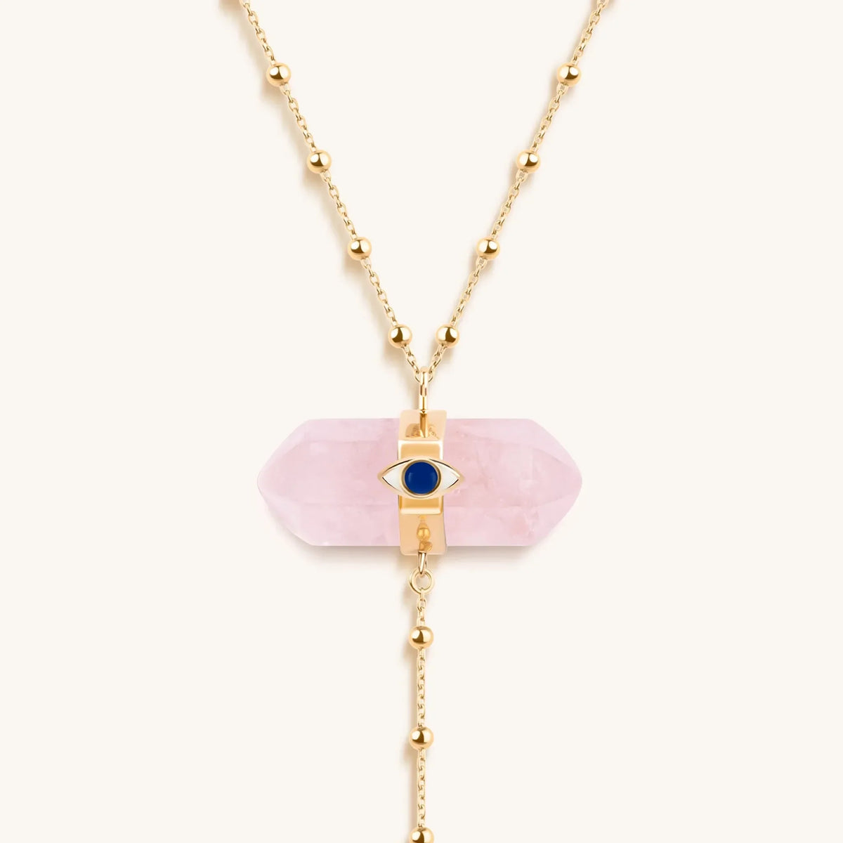 Open Hearted - Gold Rose Quartz Evil Eye Double Pointer Necklace