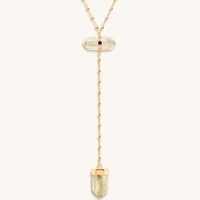 Vibrationally High Gold Citrine Evil Eye Double Pointer Necklace