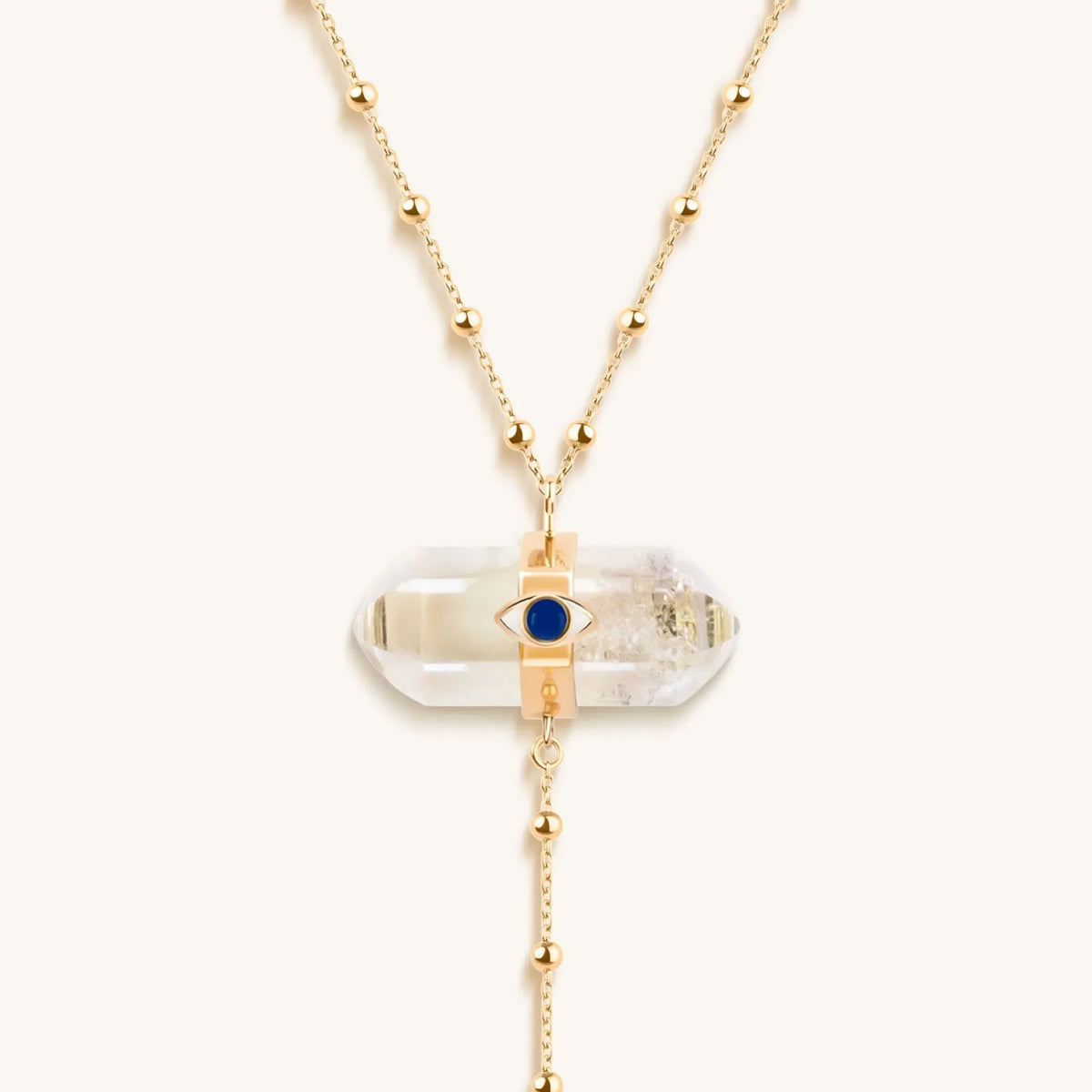 Vibrationally High Gold Citrine Evil Eye Double Pointer Necklace