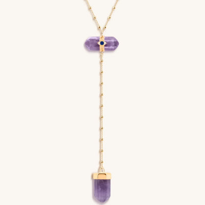 Soothing Remedy Gold Amethyst Evil Eye Double Pointer Necklace, by Karma and Luck