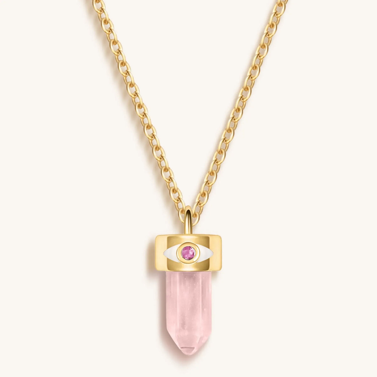 Delicate Guidance Rose Quartz Evil Eye Pointer Necklace