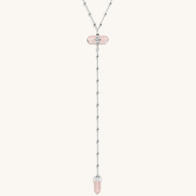 Guided by Love Rose Quartz Silver Evil Eye Necklace