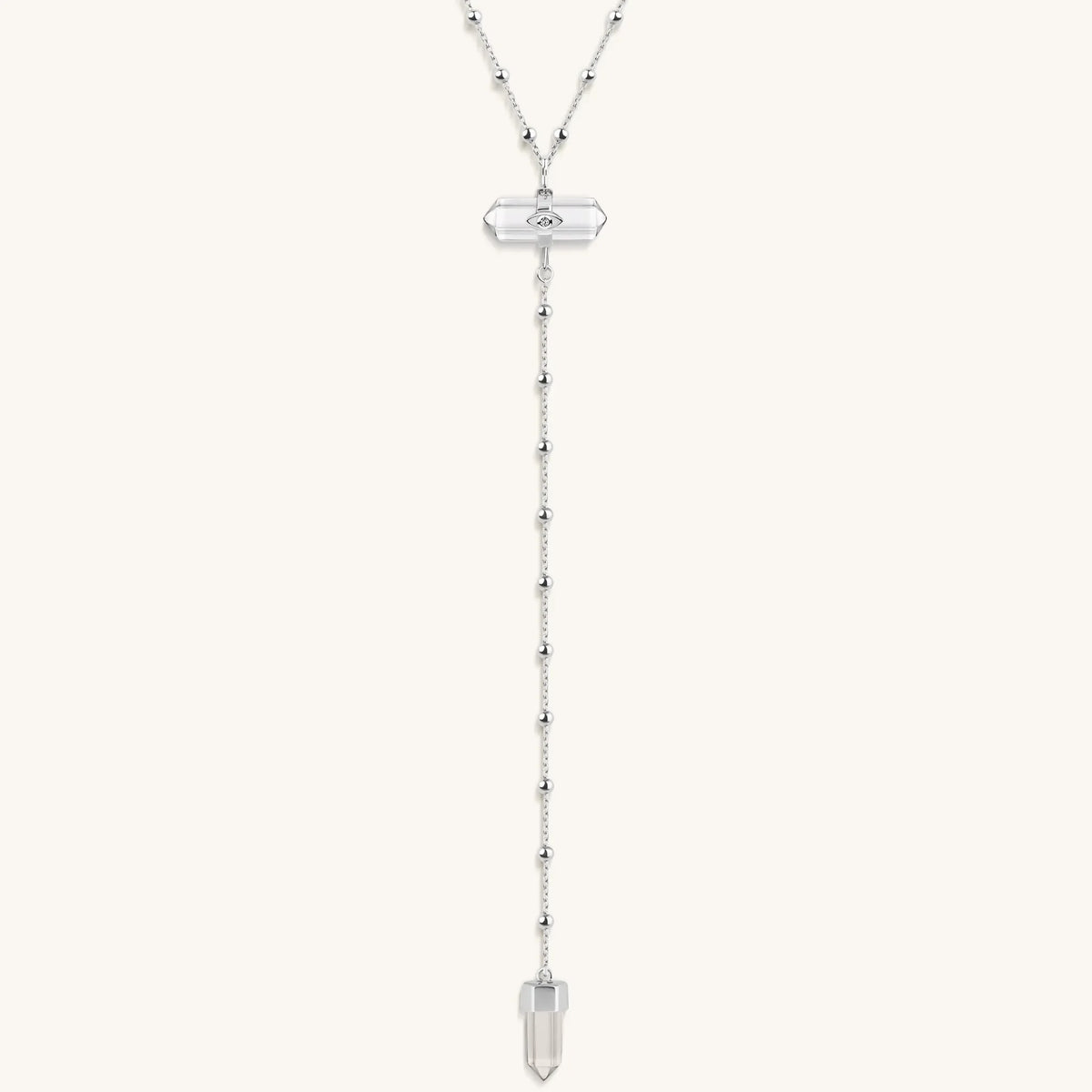 Clear Mind Crystal Quartz Silver Evil Eye Necklace