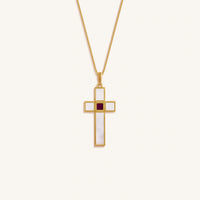 Radiant Harmony Mother of Pearl Cross Bible Nano Chip Necklace