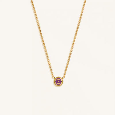 Twilight Guardian Amethyst February Birthstone Evil Eye Gold Necklace, by Karma and Luck