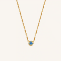 Tidal Serenity Aquamarine March Birthstone Evil Eye Gold Necklace
