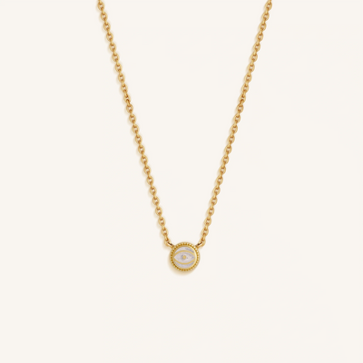 Luminous Sentinel White Quartz April Birthstone Evil Eye Gold Necklace, by Karma and Luck