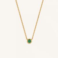 Verdant Guardian Emerald Agate May Birthstone Evil Eye Gold Necklace
