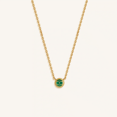 Verdant Guardian Emerald Agate May Birthstone Evil Eye Gold Necklace, by Karma and Luck