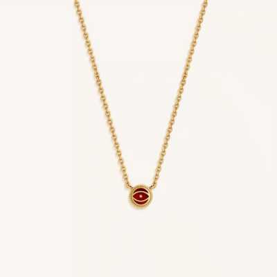 Crimson Guardian Ruby July Birthstone Evil Eye Gold Necklace, by Karma and Luck