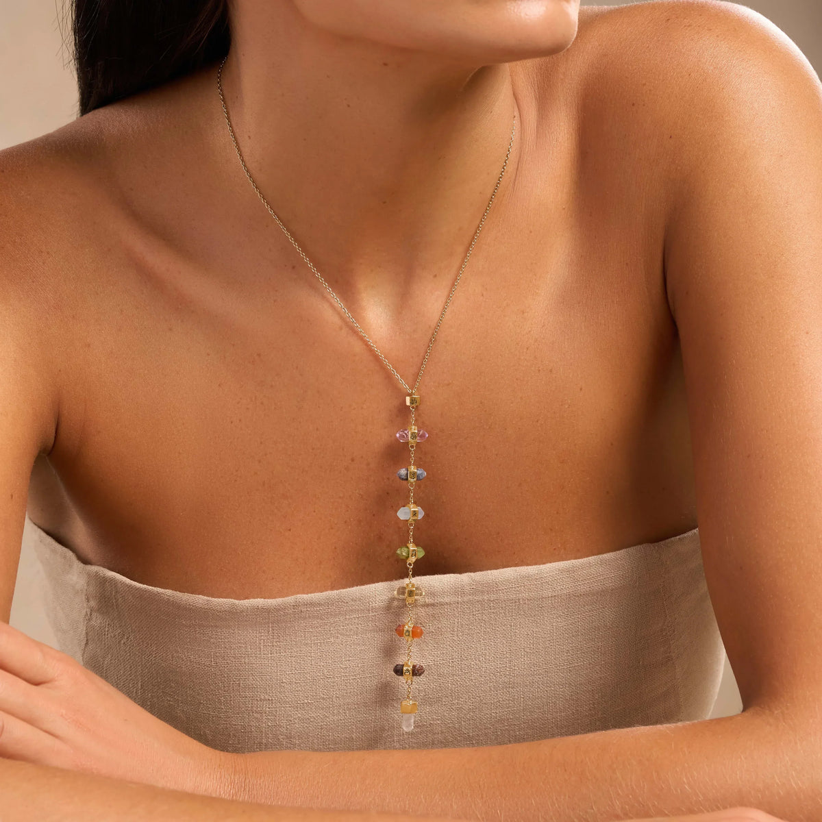 Magical Drops Multi-Stone Chakra Lariat Necklace