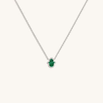Peaceful Mind Hamsa Malachite Silver Necklace