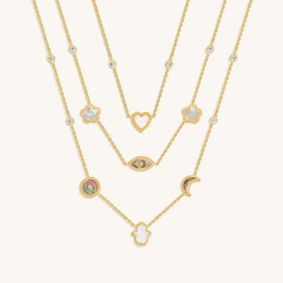 Spirit’s Transformation Multi-Symbol Mother of Pearl Layered Necklace, by Karma and Luck