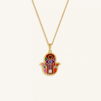 Divine Aura Multi-Gemstone Hamsa Charm Necklace