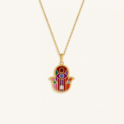 Divine Aura Multi-Gemstone Hamsa Charm Necklace, by Karma and Luck