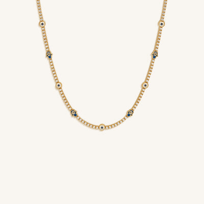 Lucky Manifestation Hamsa & Evil Eye Tennis Necklace, by Karma and Luck