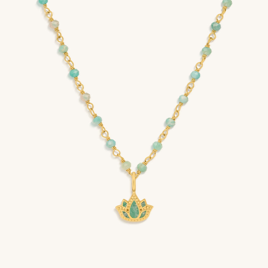 Soul’s Renewal Amazonite Lotus Gold Necklace