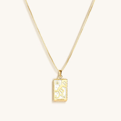 Intelligent Expression White Enamel Aquarius Card Necklace