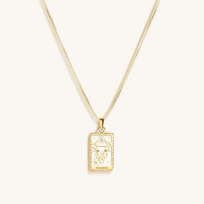 Patient Progress White Enamel Taurus Card Necklace